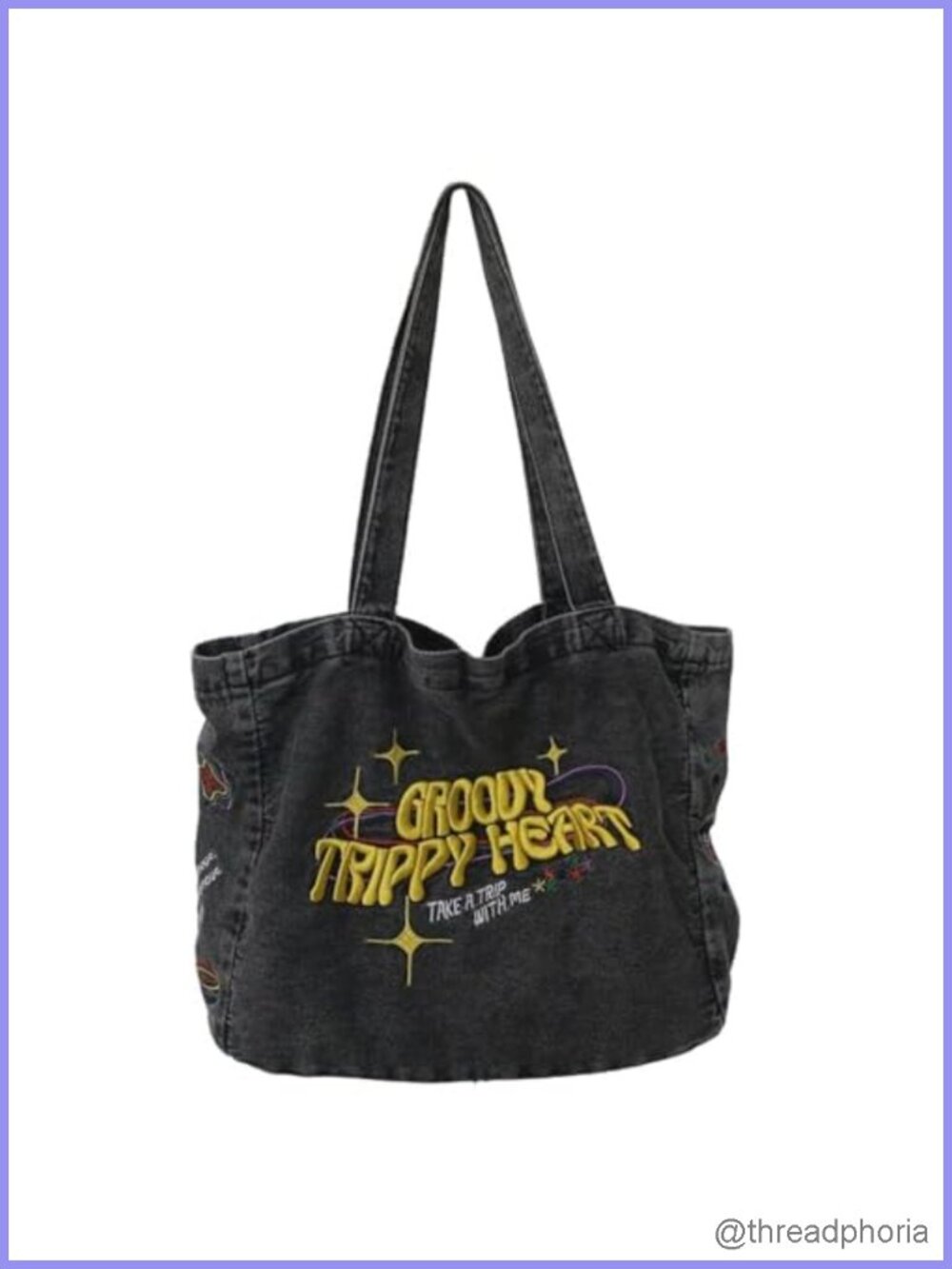 Large Canvas Crossbody Tote Bag Embroidered Denim Shoulder Bag